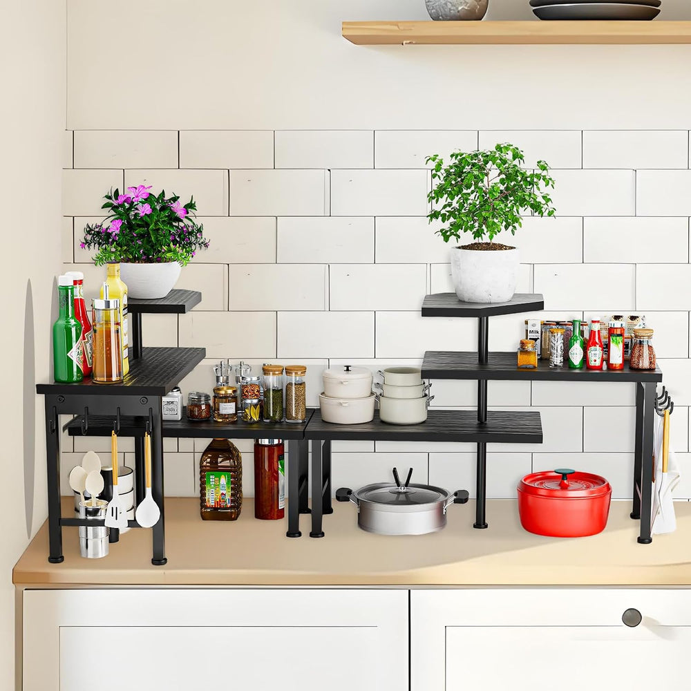 Counter Organizer Shelf, 3 Tier Moveable Black Corner Shelf Organizer with Ho...