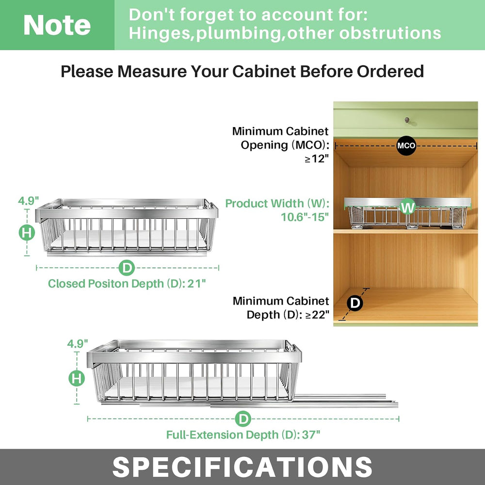 Kitstorack Expandable Pull Out Cabinet Organizer (10.6"-15")W x 21&...