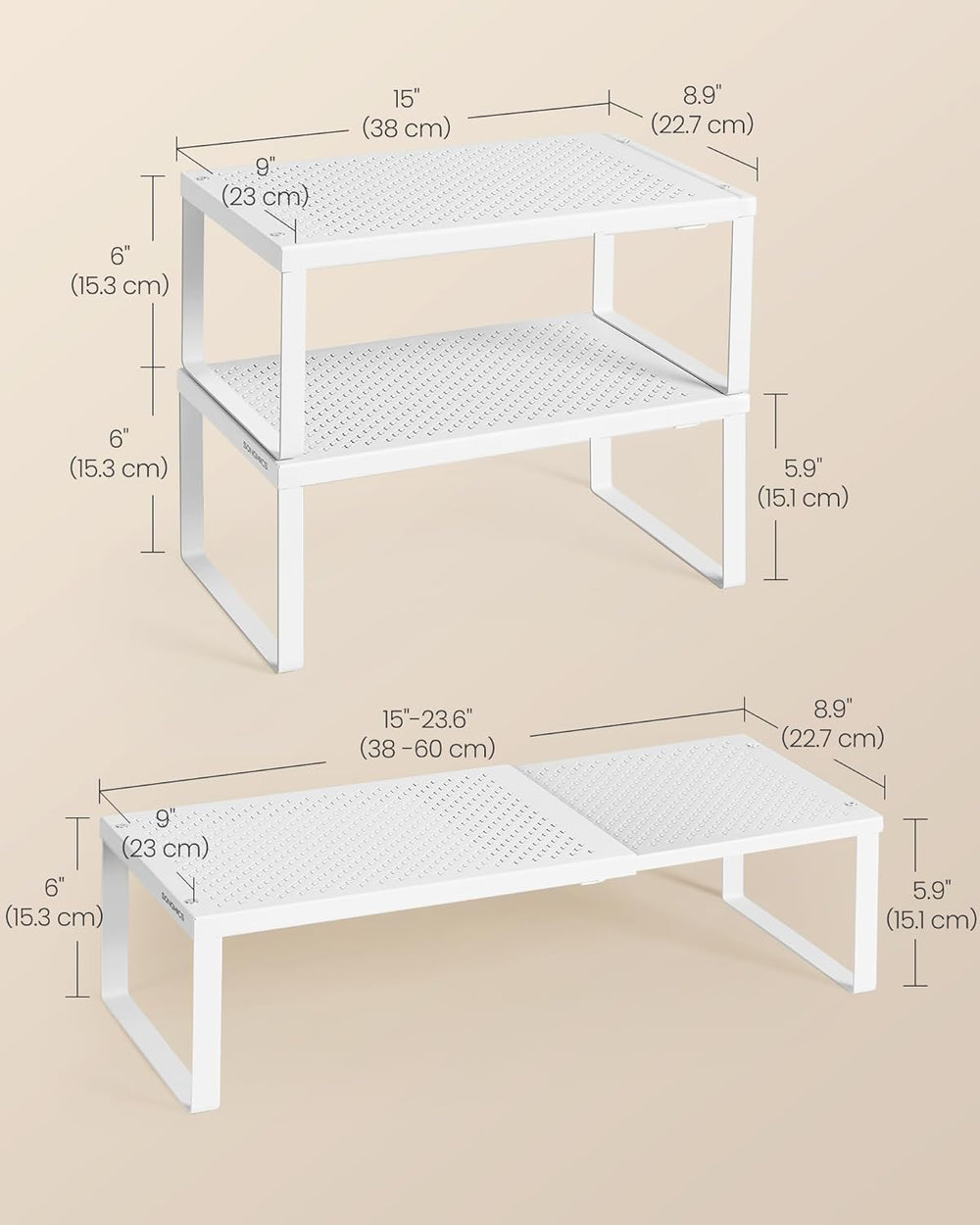 SONGMICS Spice Rack, Expandable Kitchen Countertop Shelf, Steel (Set of 4)