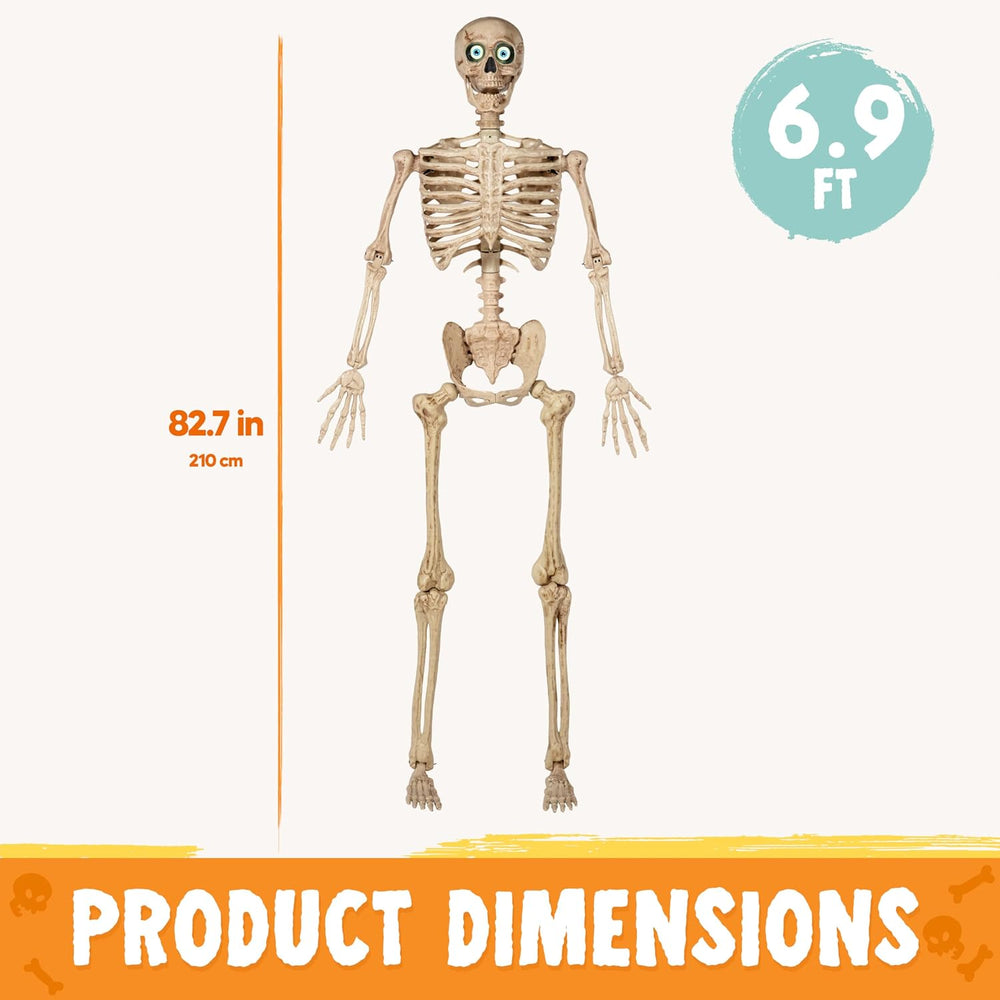 JOYIN 6.9 FT Halloween Posable Skeleton Life Size, Voice Sensing Blink Eyes M...