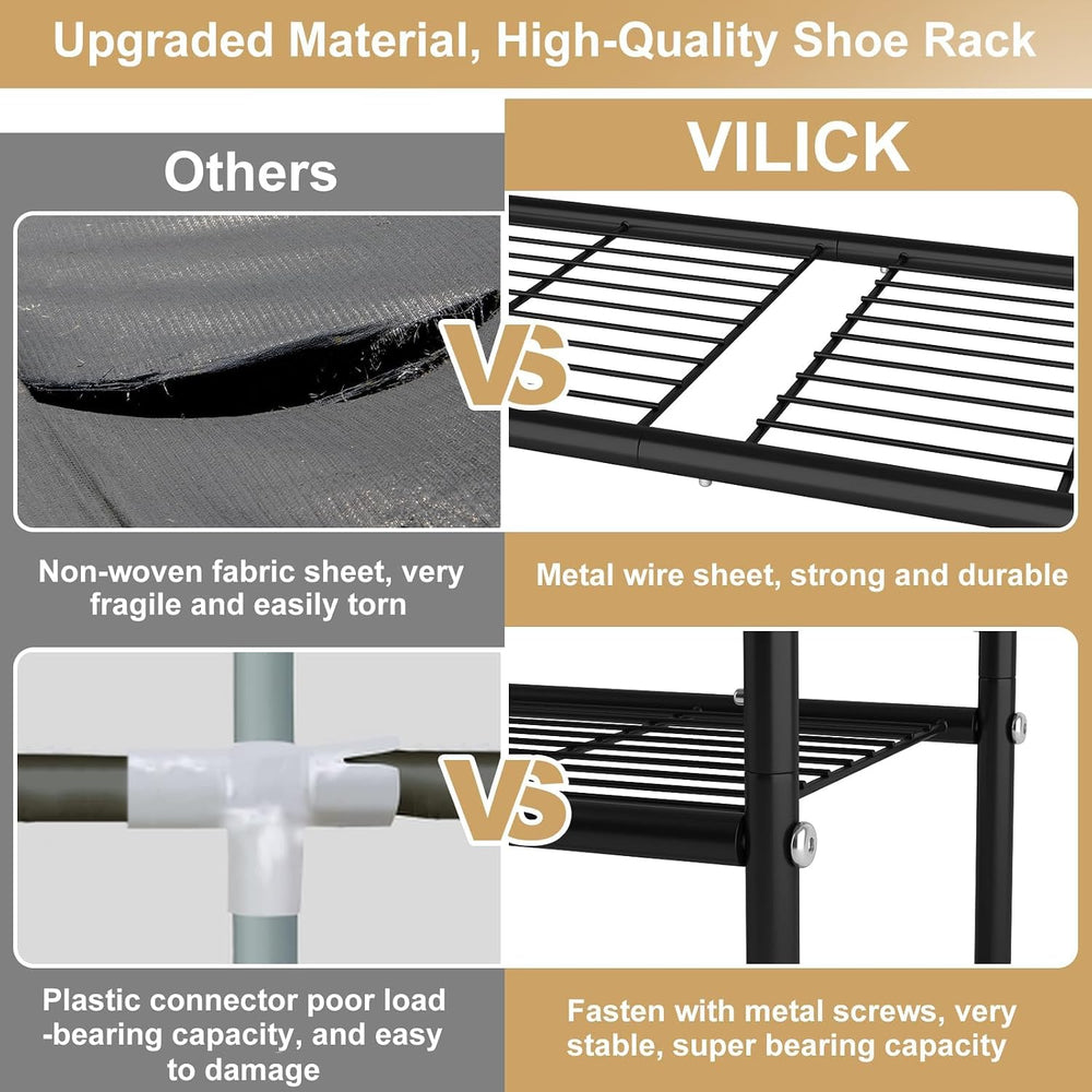 VILICK 5 Tier Shoe Rack 33" Wide Metal Shoe Organizer Long Shoe Storage ...
