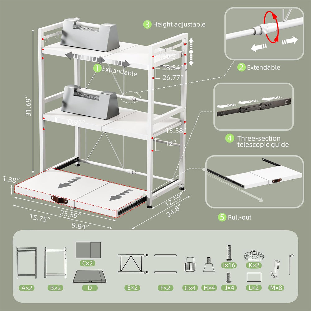 Expandable Microwave Stand,3 Tier Metal Kitchen Countertop Organizer Shelves ...