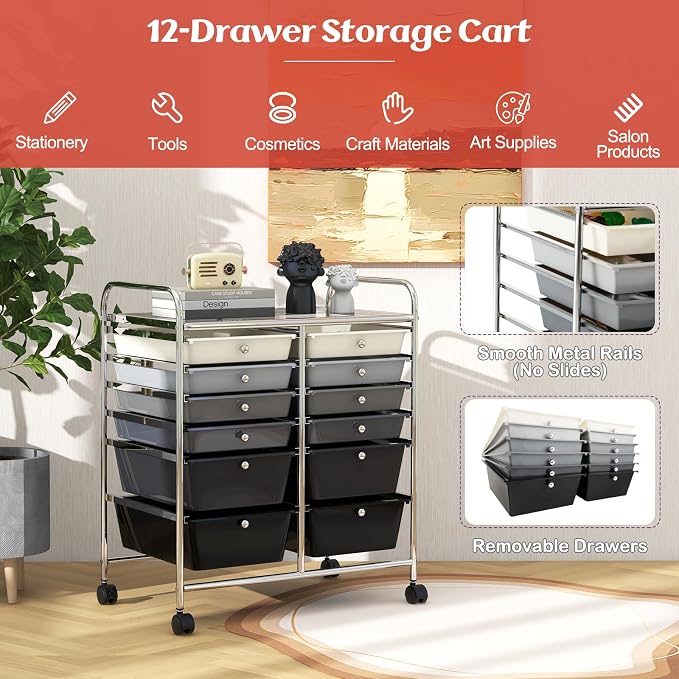 GOFLAME 12-Drawer Rolling Storage Cart, Mobile Utility Cart