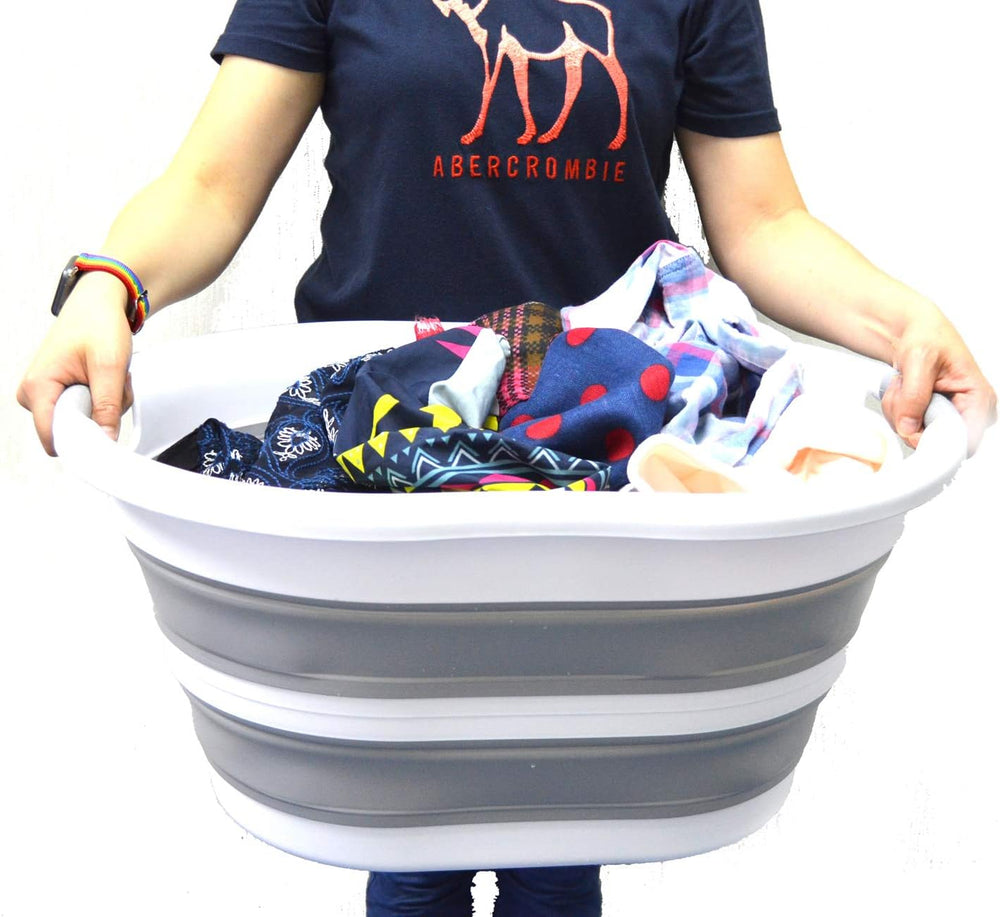 SAMMART 36L (9.5 gallon) Set of 2 Collapsible Plastic Laundry Basket - Oval T...