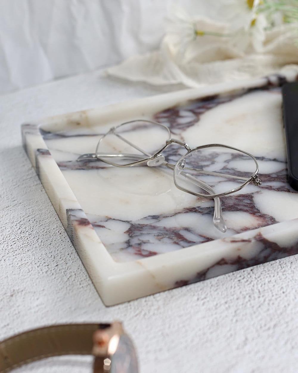 Real Luxurious Natural Marble Vanity Tray Genuine Marble/Stone Storage Tray f...