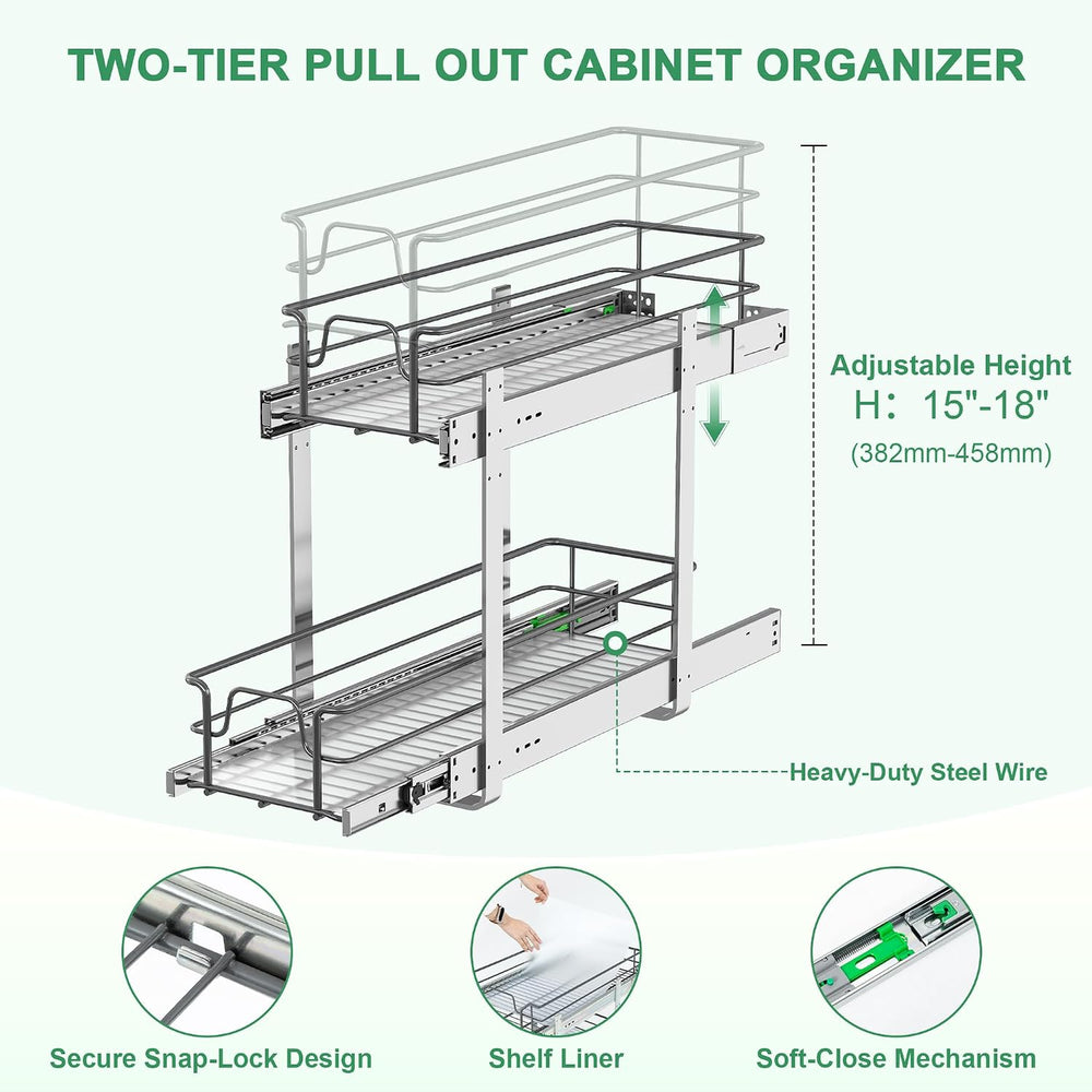 2-Tier Pull Out Cabinet Organizer (8" W x 22" D)