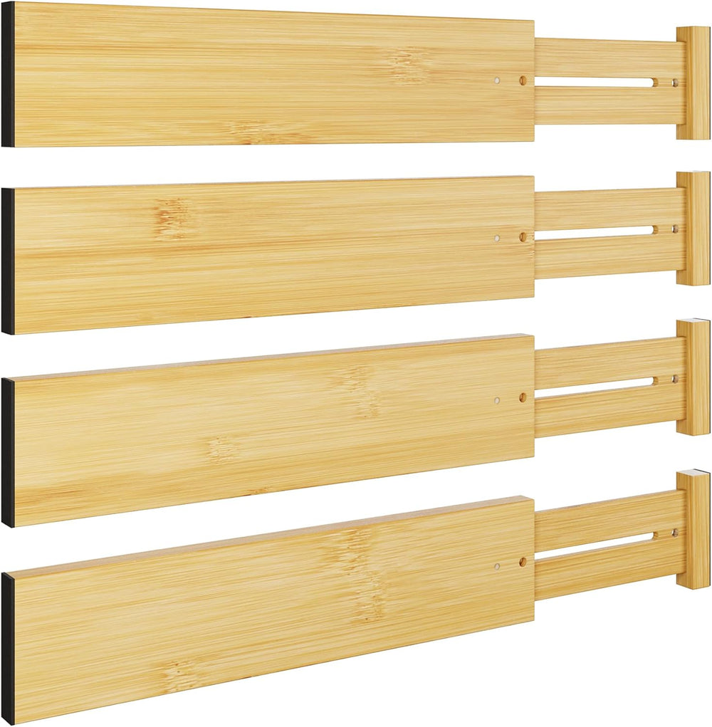 BAMEOS Bamboo Expandable Drawer Dividers – Fits 13.3"–19" Drawers, ...