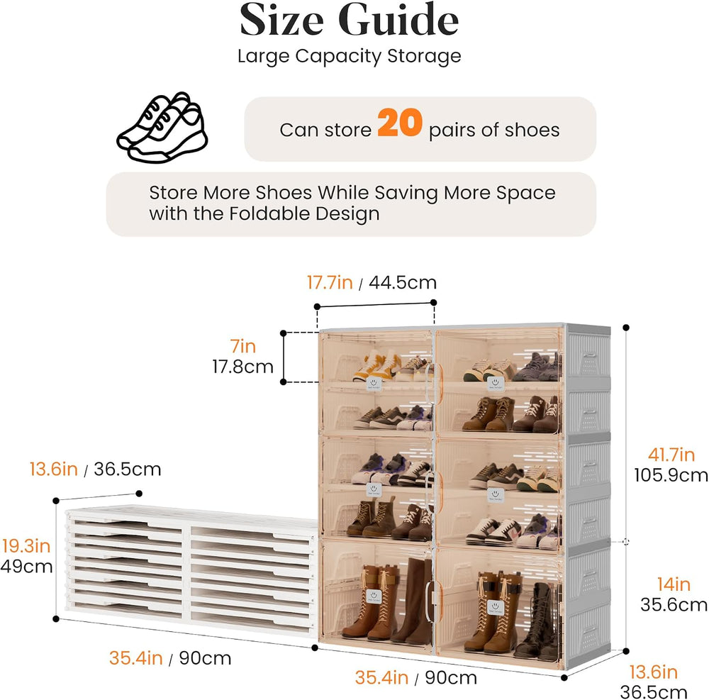 Foldable Shoe Rack Organizer for Entryway with Clear Magnetic Doors - Large C...