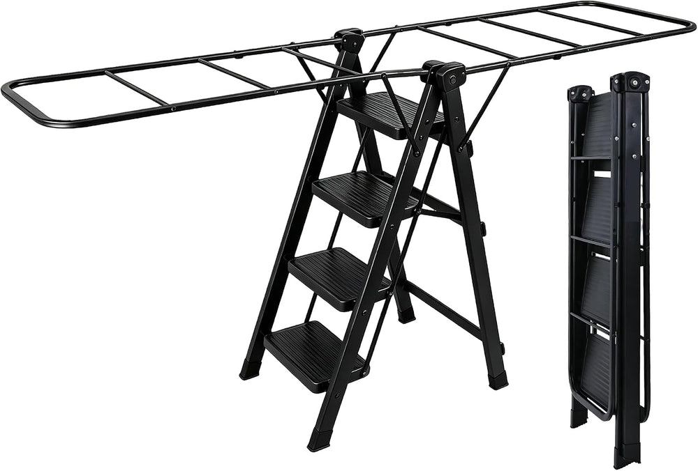 3 in 1 Clothes Drying Rack with 4 Step Folding Ladder, Collapsible Laundry Dr...