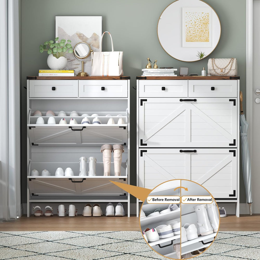 Shoe Cabinet with 2 Flip Drawers and Deodorizing Function, Hidden Shoe Storag...