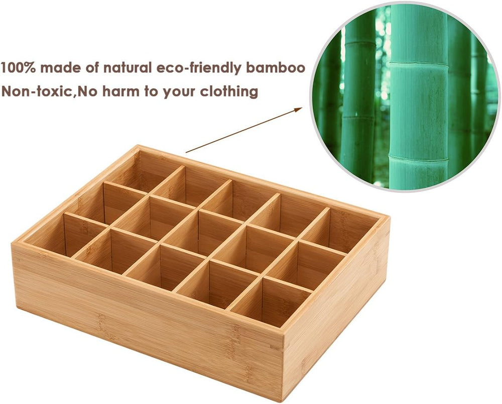GOBAM Bamboo Closet Drawer Divider - Storage Organizer with 15 Compartments, ...