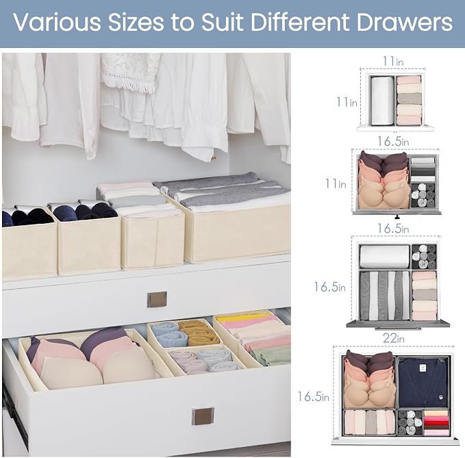 Criusia Drawer Organizer Clothes, 16 Pack Underwear Drawer Organizers, Foldable