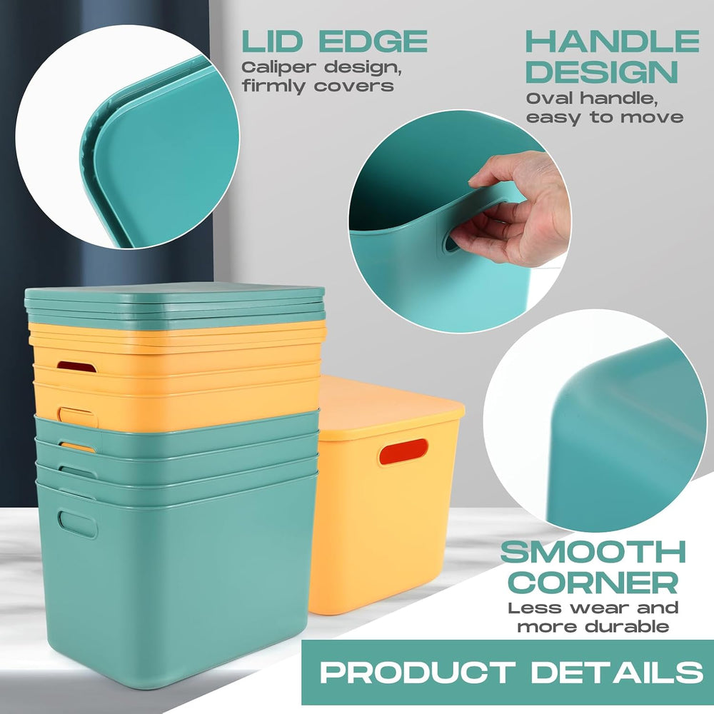Hoolerry 8 Pieces Storage Bins, 14.2 x 10.2 x 9.5 Inch, Green and Yellow