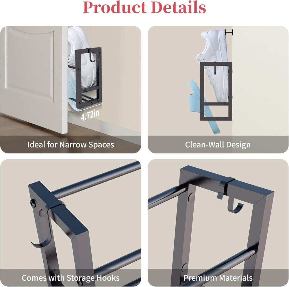 3 Pack Wall Mounted Shoe Rack for Narrow Spaces, Hanging Shoe Rack Holds 24 P...