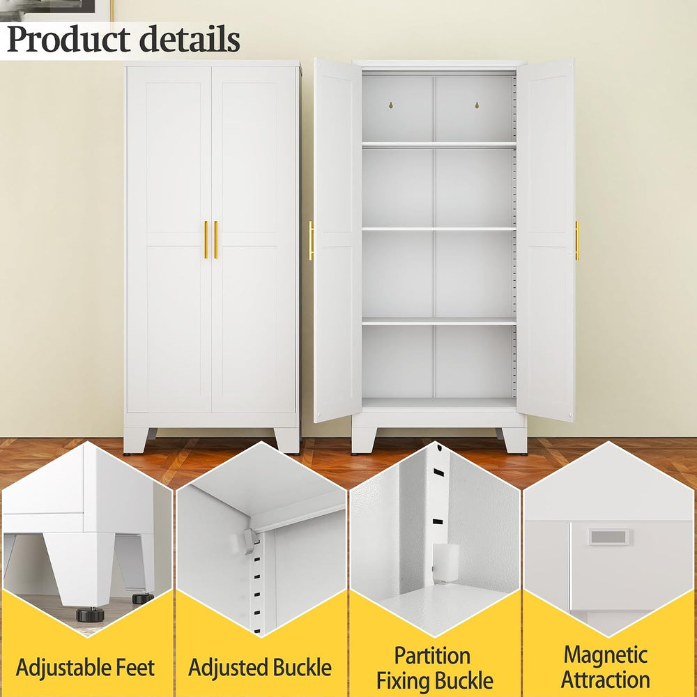 White Metal Storage Cabinet, 61" Kitchen Pantry Cabinets for Office