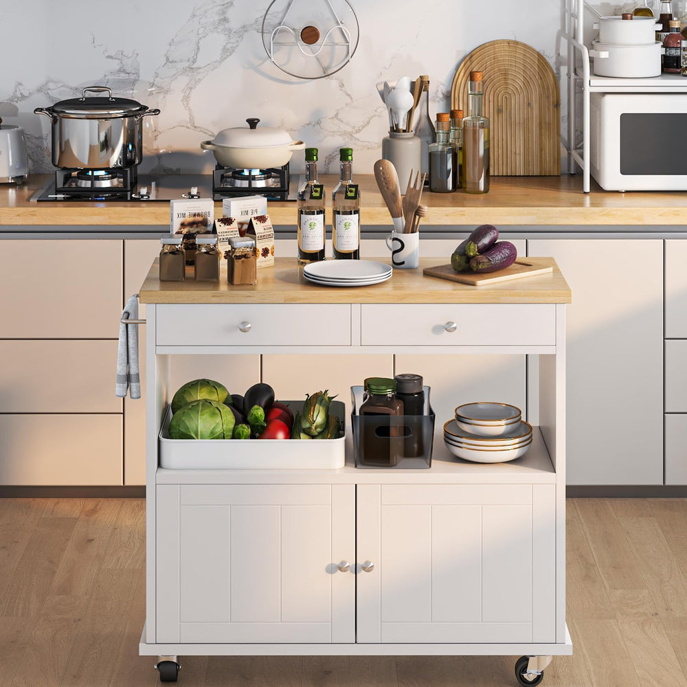 knoworld Rolling Kitchen Island with Storage Cabinet, 35.4'' Width Ki...