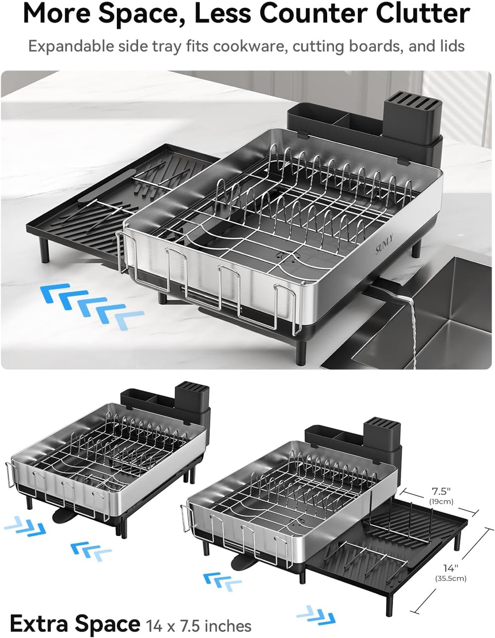 Large Dish Drying Rack, Expandable Dish Rack for Kitchen Counter, 304 Stainle...