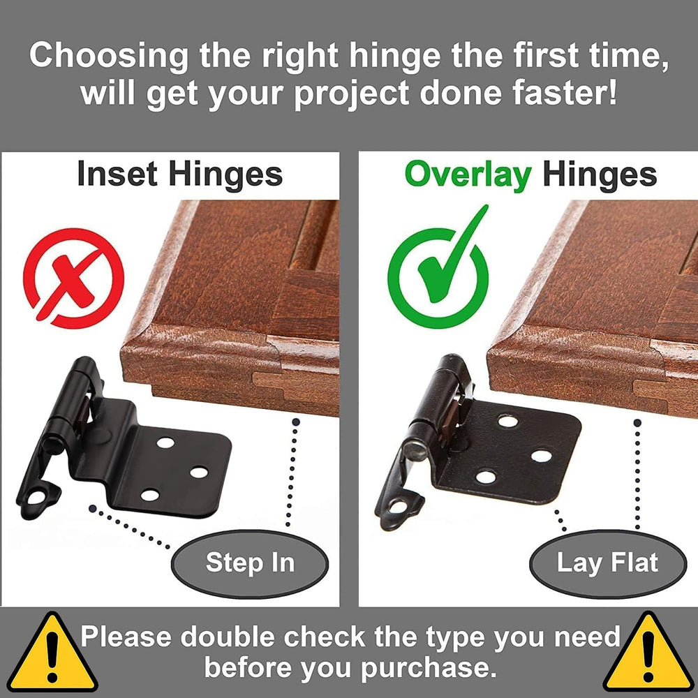 Decobasics 1/2" Overlay Matte Black Cabinet Hinges 50 Pack (25 Pair) Sel...