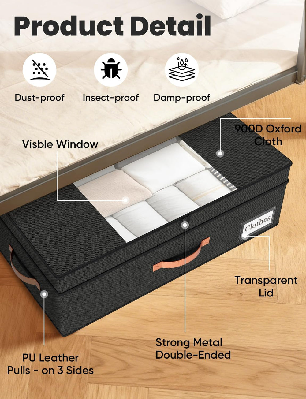 TOSKING 2-Pack Under Bed Storage Drawers with Wheels, 6 Vacuum Bags, Adjustab...