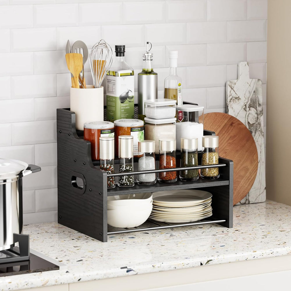 KLM 4-Tier Liquor Bottle Display Shelf,Black Modern Bottle Organizer