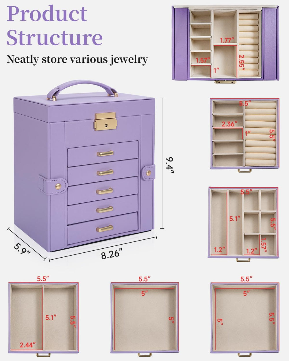 TORIBIO Large Jewelry Box for Women, Leather Jewelry Organizer with Mirror &a...