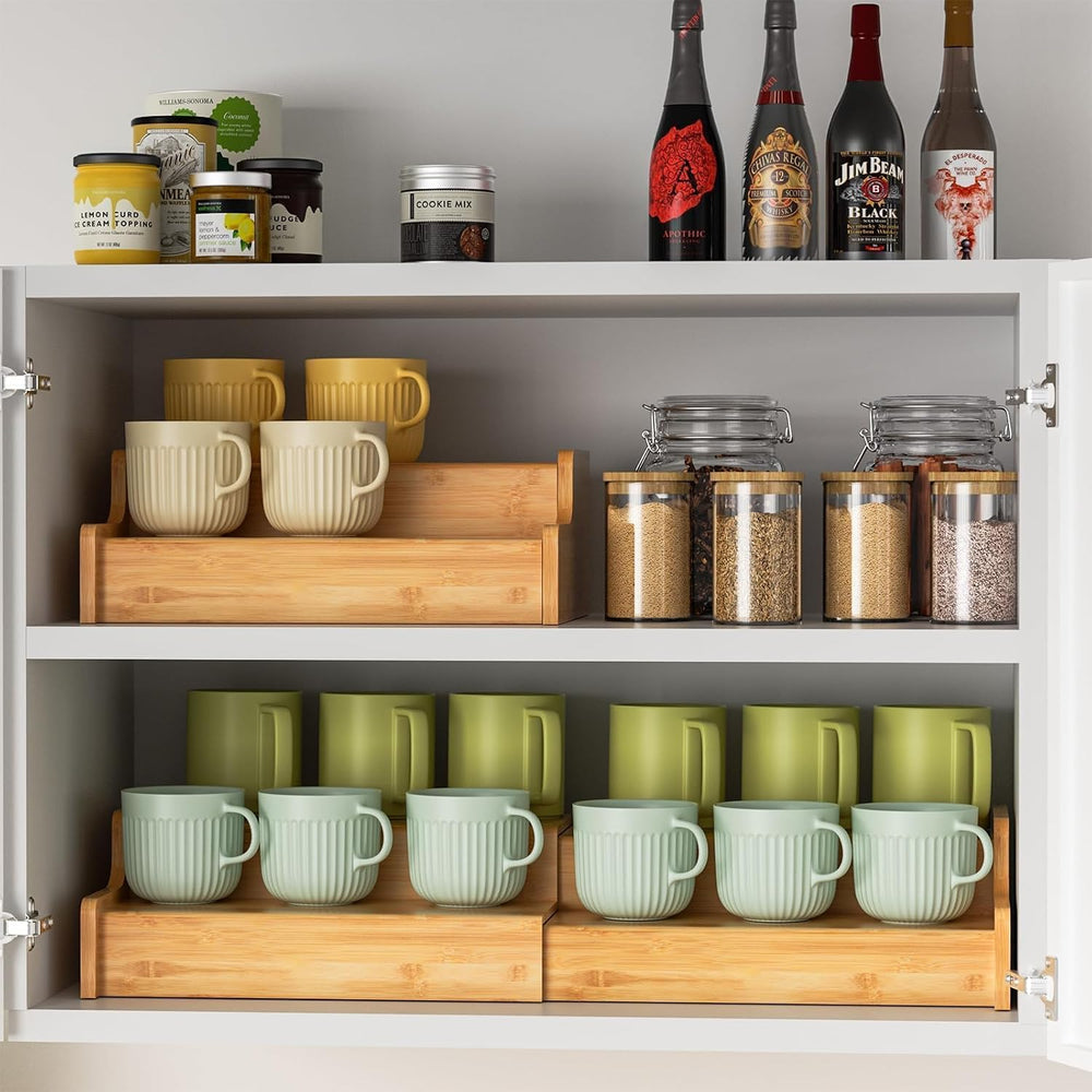 2-Tier Expandable Bamboo Coffee Mug Holder, Mug Organizer for Kitchen Cabinet...