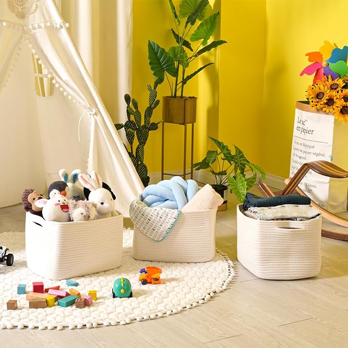Storage Baskets for Organizing Shelves, Woven Cotton Rope Bins for Baby Nurse...