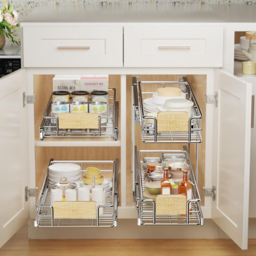 LOVMOR 2 Tier Pull Out Cabinet Organizer 7½" W x 21½" D, Slide Out ...