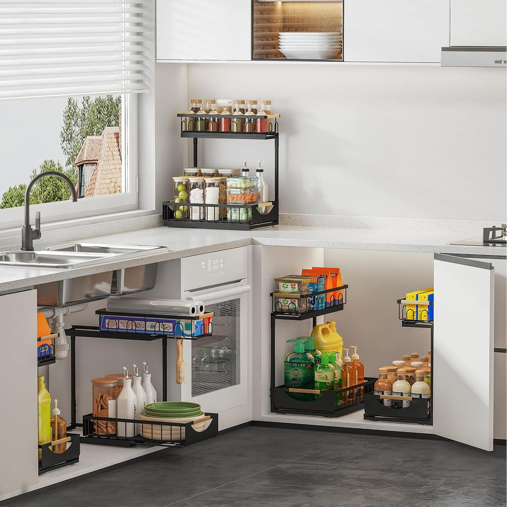 Under Sink Organizer and Storage for Bathroom and Kitchen - 2 Pack 2 Tier