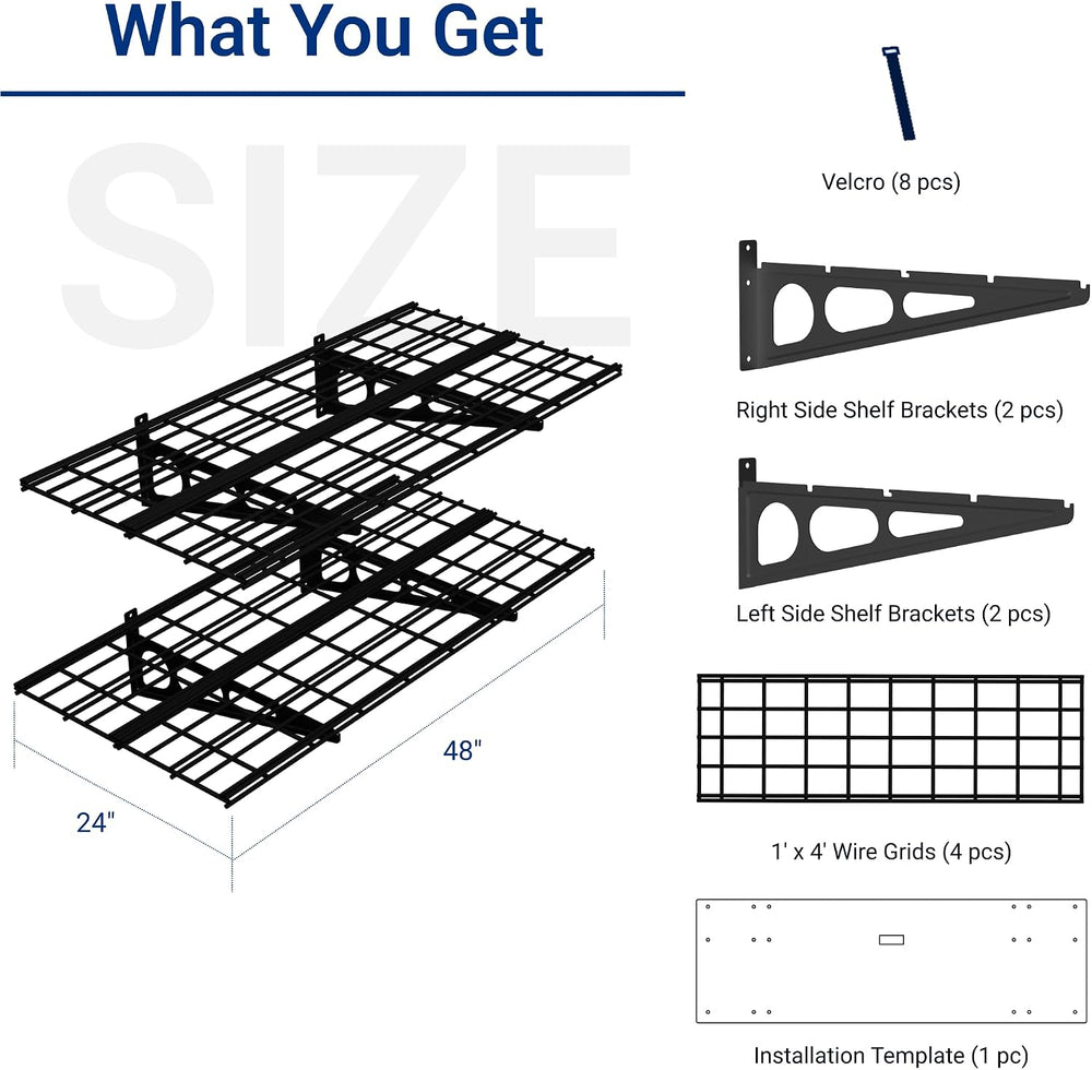 FLEXIMOUNTS 2-Pack 2x4ft 24-inch-by-48-inch Wall Shelf Garage Storage Rack Wa...