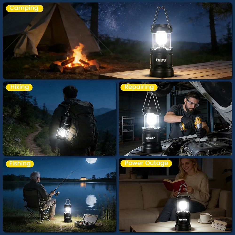 4-Pack Camping Lanterns,LED Lights Powered By Battery,Magnetic Base,Hanging H...