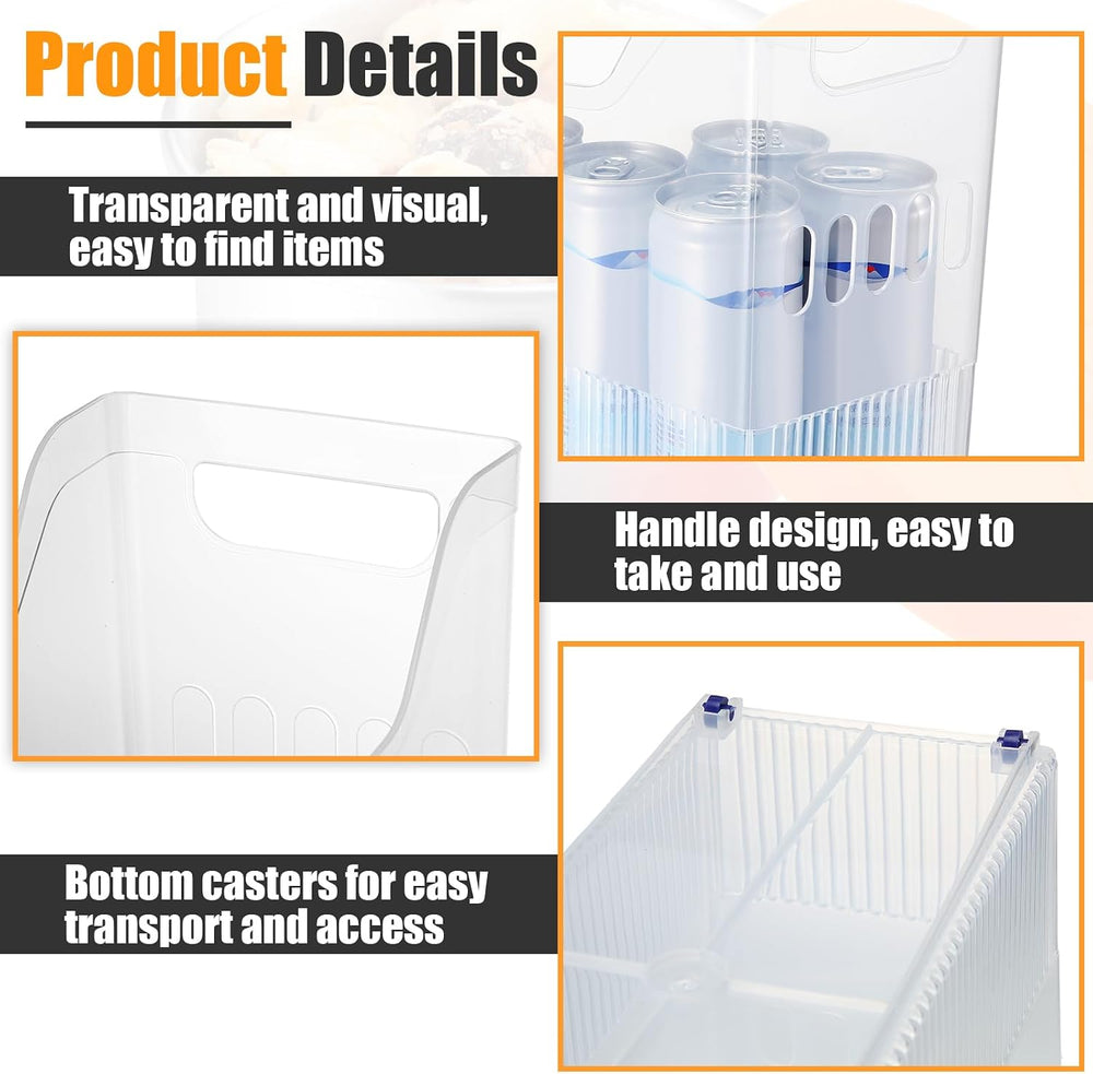 Qunclay 6 Plastic Freezer Organizer Bins with Wheel Set Clear Tall Narrow Kit...