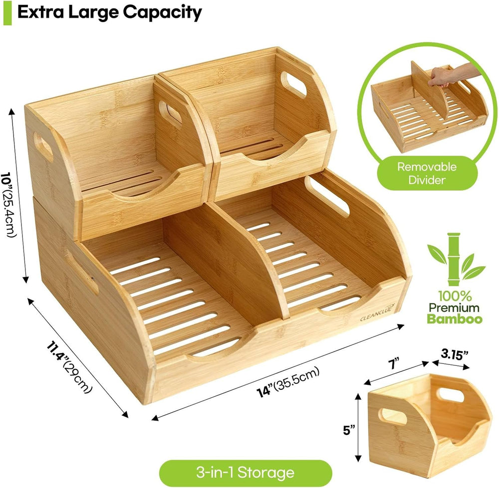 Potato and Onion Storage Bin, Stackable Bamboo Pantry Storage Organizer