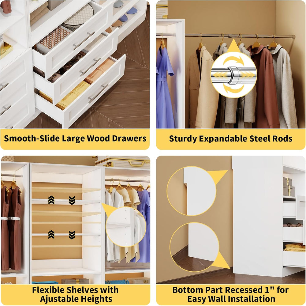 Closet System with 4 Sets, 8-21FT Closet System with 9 Drawers, 9 Shelves &am...
