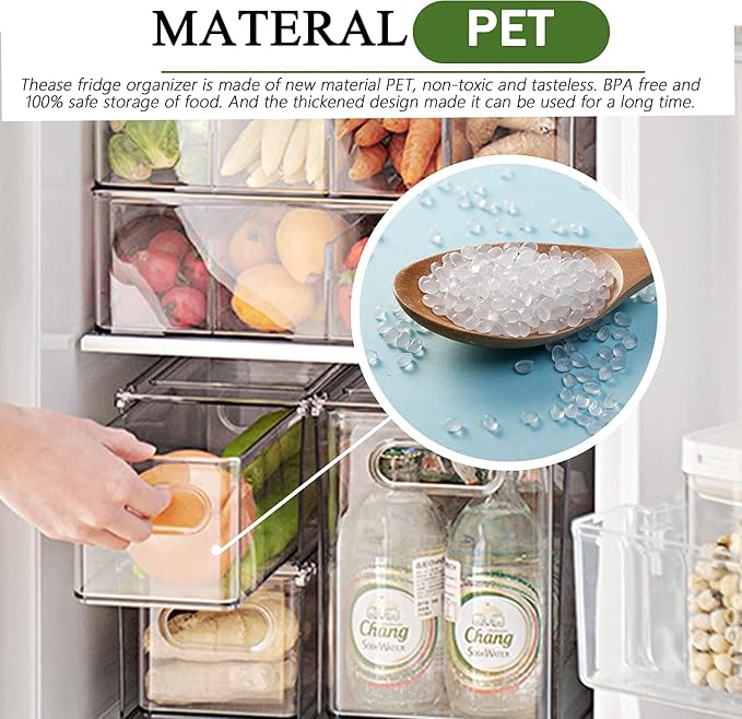 4 Pack Clear Storage Drawer Set, Stackable Fridge Drawer Organizer Fruit
