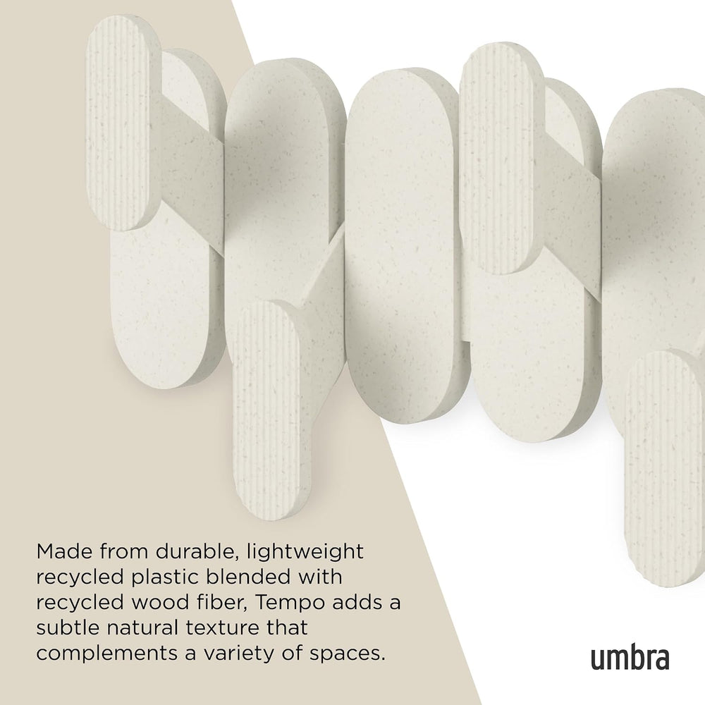 Umbra Tempo Wall Hooks, 6-Hook Coat Rack Wall Mount, Sand