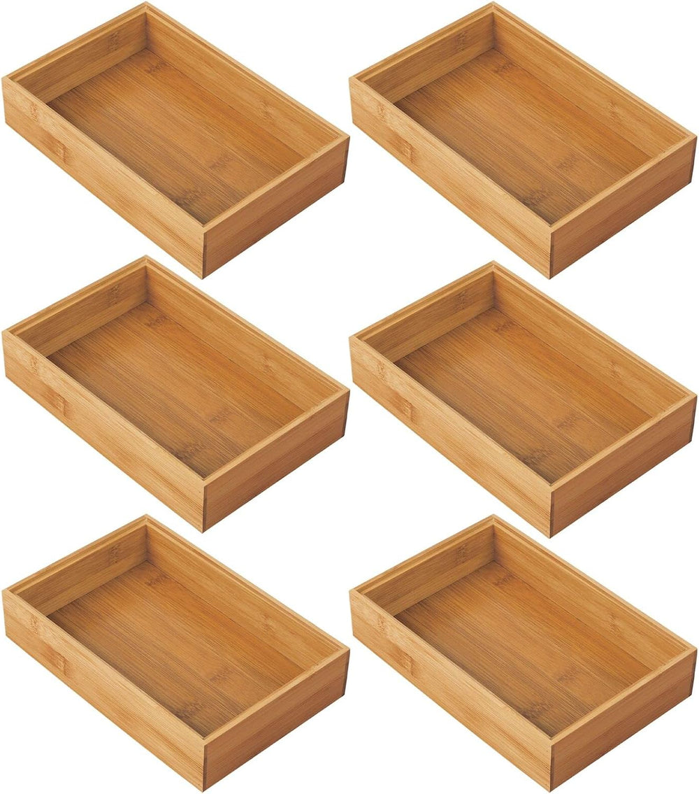 mDesign Wooden Bamboo Drawer Organizer - 9" Long Stackable Storage Box T...
