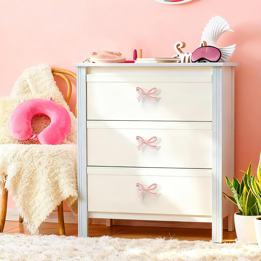 8 Pack Large Pink Bow Dresser Cabinet Knobs, 2.7 Inches