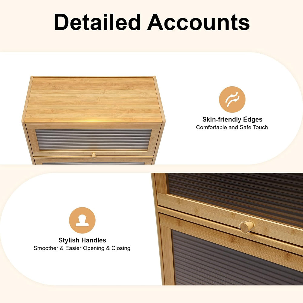 Bamboo Storage Cabinet Kitchen Pantry Sideboard with Acrylic Door Corner Brea...