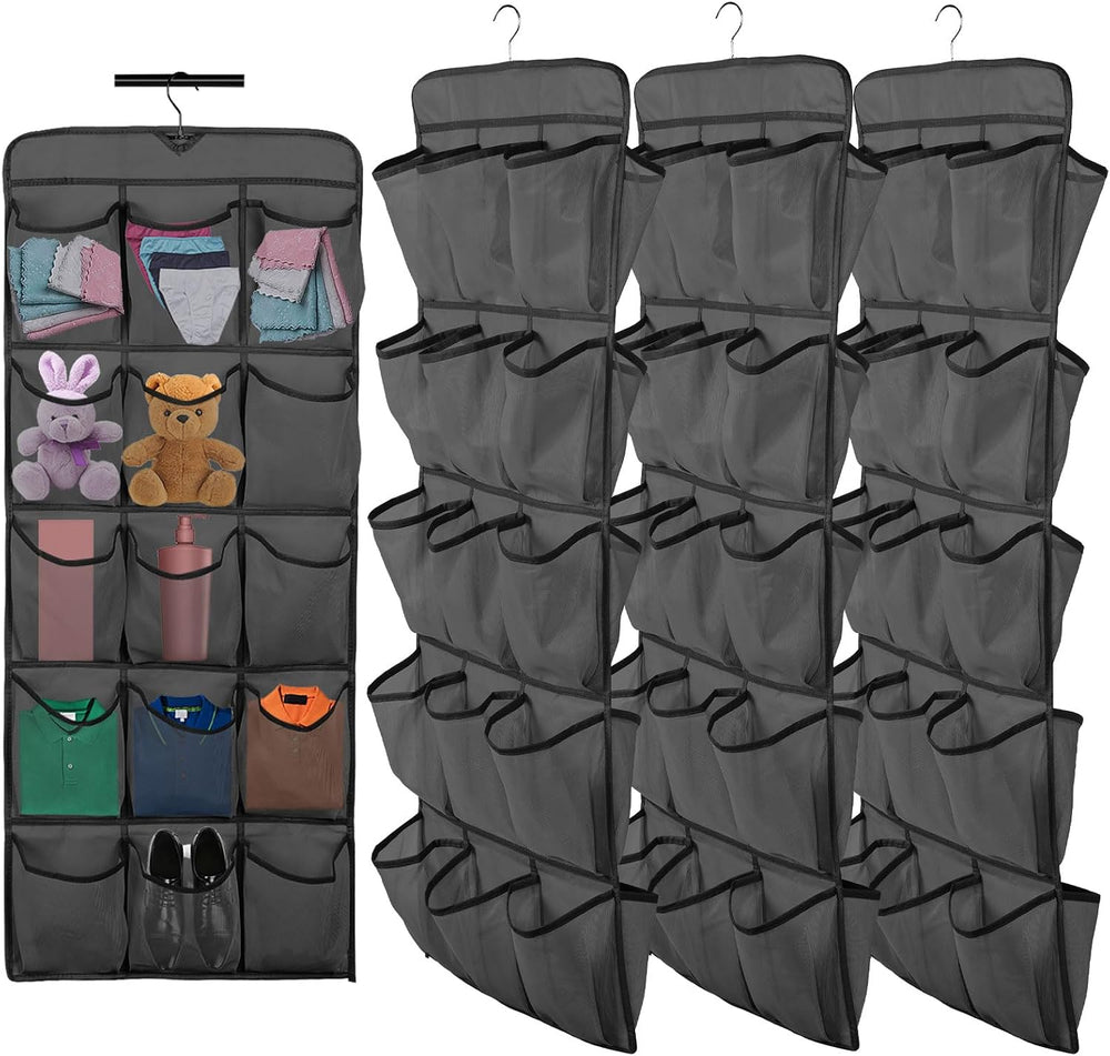 3Pcs 30 Large Pockets Dual Sided Hanging Shoe Organizer Double-Side Closet St...