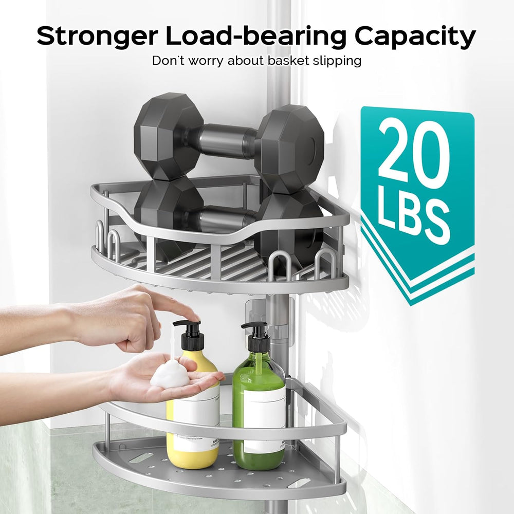 HAMITOR Corner Shower Caddy Tension Pole: Rustproof Stable 4-Tier Bathroom Or...