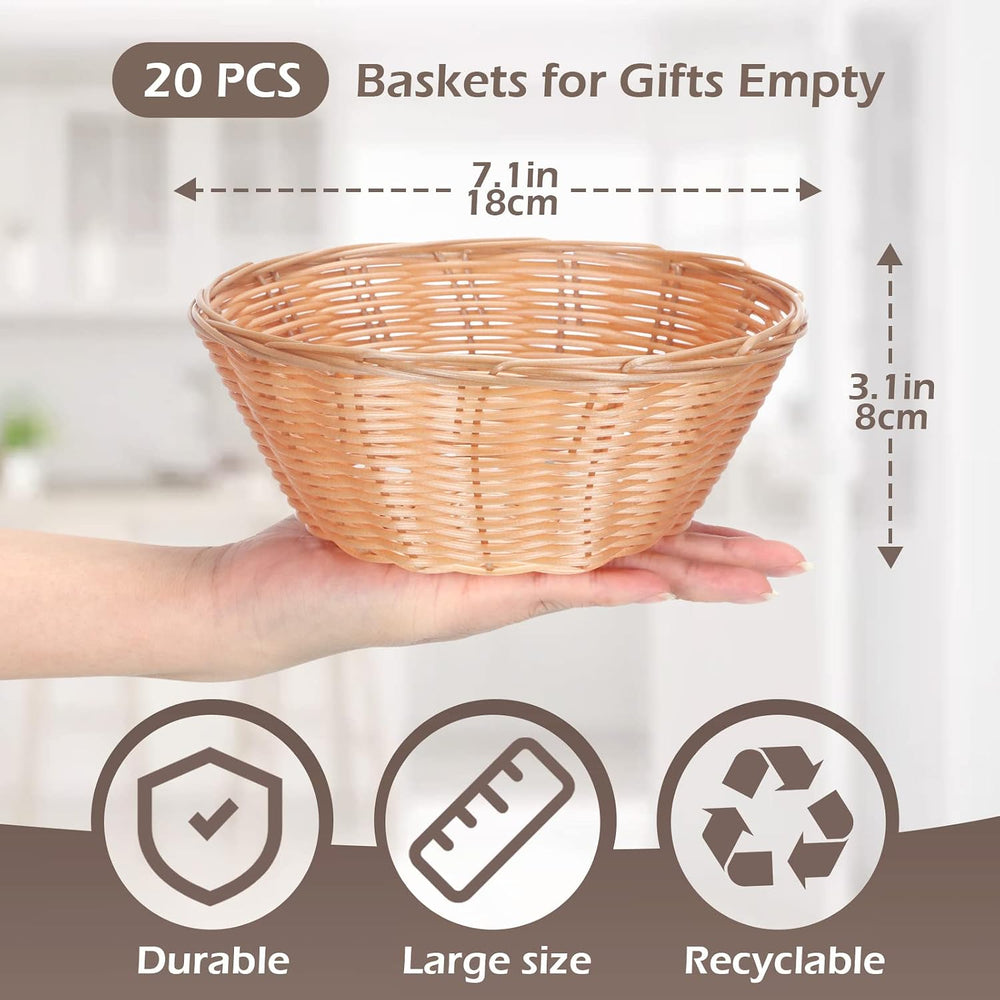 Mimorou 20 Pcs Wicker Bread Baskets 7 Inch Round Plastic Woven Trays