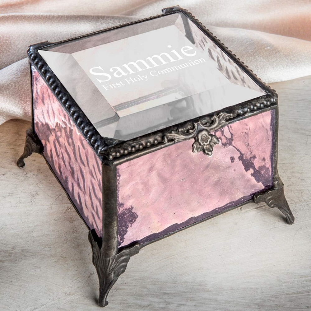 Personalized First Communion Gift Keepsake Box for Girl Stained Glass Engrave...