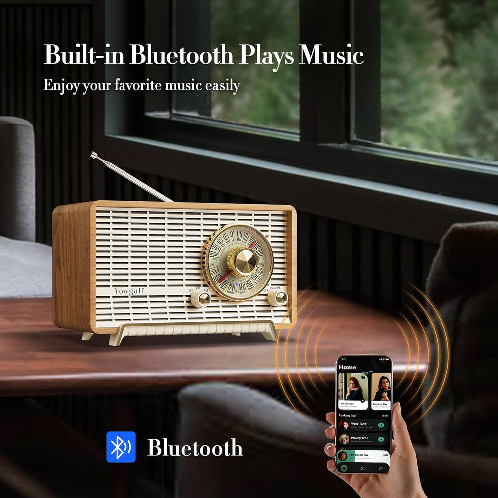 AM FM Radio Classic Retro Wood Table Bluetooth Speaker Plug-in Wall