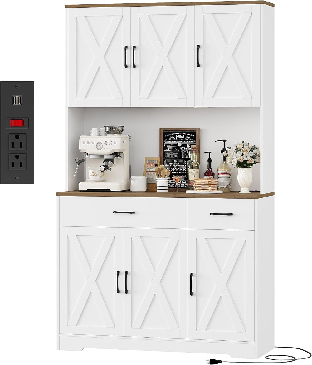 HOSTACK 71"H Kitchen Pantry Storage Cabinet, Farmhouse Hutch Cabinet, White