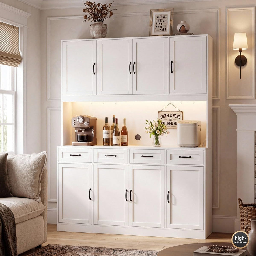 HITHOS 59"W Kitchen Pantry Storage Cabinet, 73" Large Hutch Cabinet...