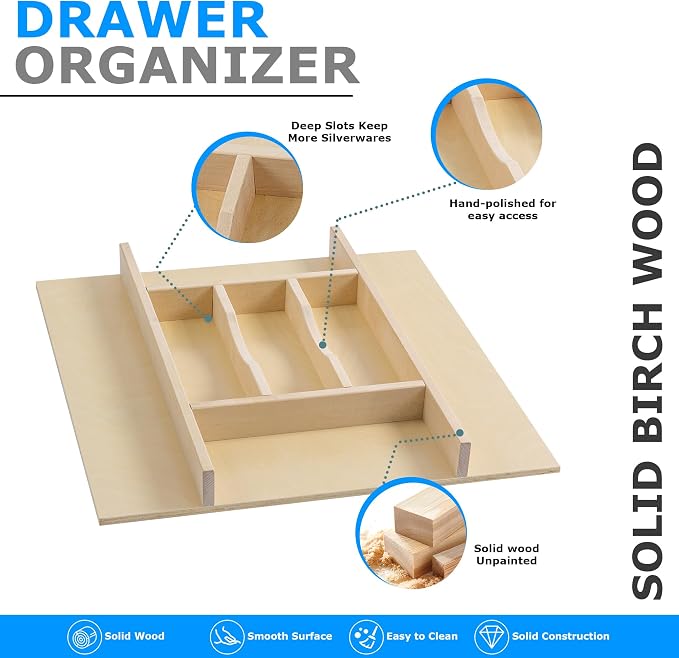 WelFurGeer Premium Wooden Silverware Organizer