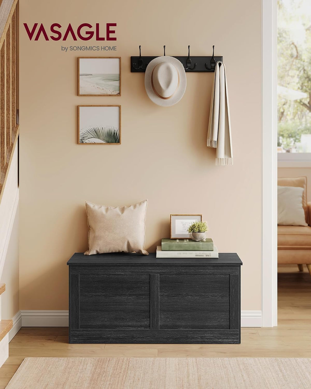 VASAGLE Storage Chest with 2 Safety Hinges, 15.7 x 39.4 x 18.3 Inches