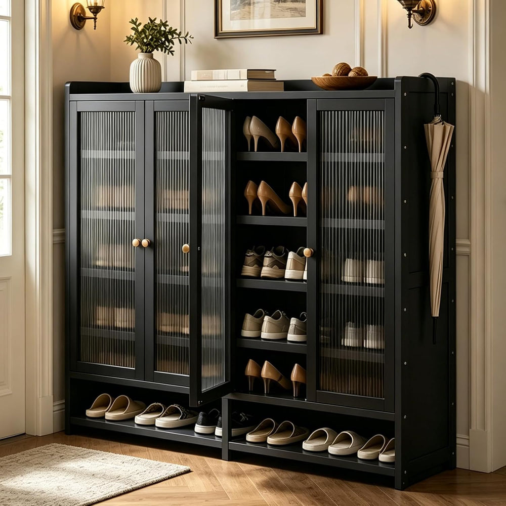 7 Tier Bamboo Shoe Cabinet - Shoe Storage Cabinet with Doors, 35-40 Pairs Bam...