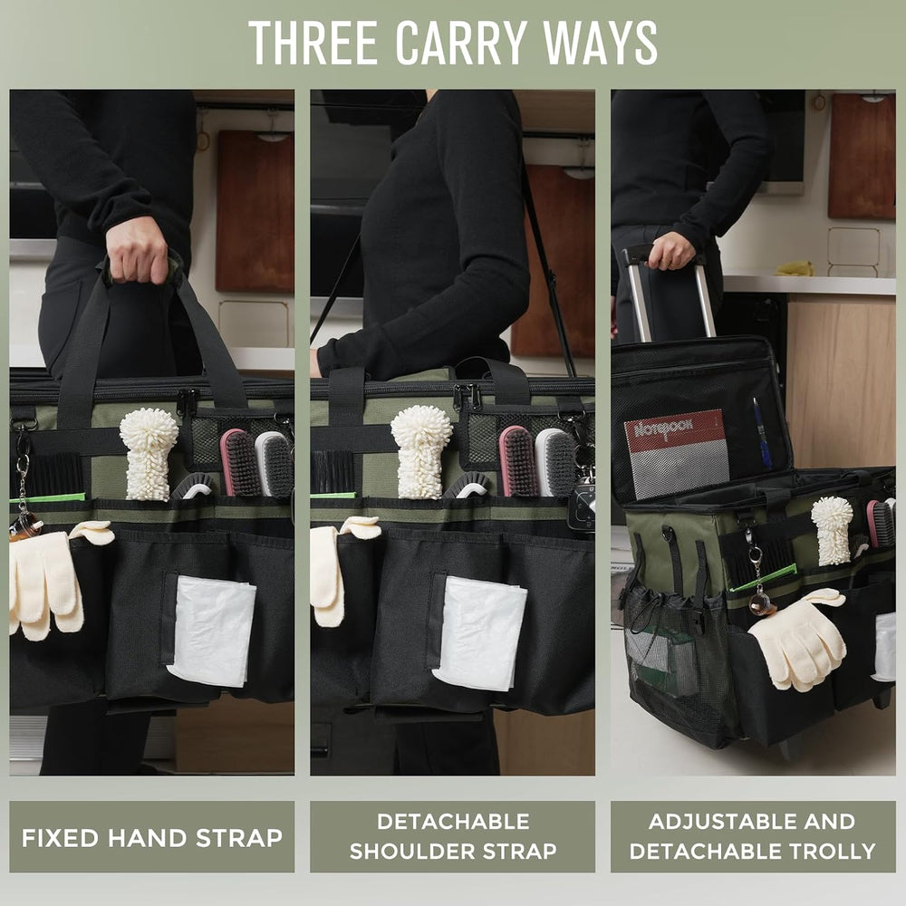 Rolling Cleaning Caddy Bag with Detachable Trolley, Large Cleaning Supplies O...